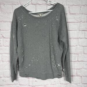 Express One Eleven Small Distressed Gray Sweatshirt